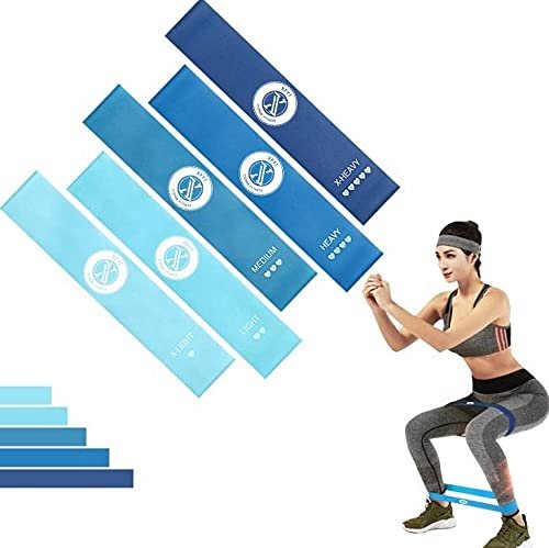 XFYT Resistance Fitness Exercise Loop Bands for Yoga Pilates Gym | Stretchable , Anti Slip , Anti-Skid , Odour Free Workout Therapy Band for abs Upper Body Legs Health Workouts (Set of 5, Blue), Natural Rubber