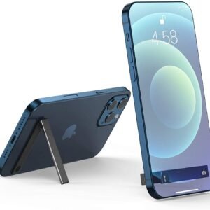 Aluminium Thin Pocket Magnetic Mobile Kickstand Compatible for Any Cellphone, Vertical and Horizontal Tabletop Adjustable Angle (Black)