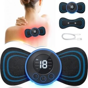 Full Body Mini Butterfly TENS Massager with 8 Modes, 19 Levels Electric Rechargeable Portable EMS Patch for Shoulder, Neck, Arms, Legs, Neck, Men/Women