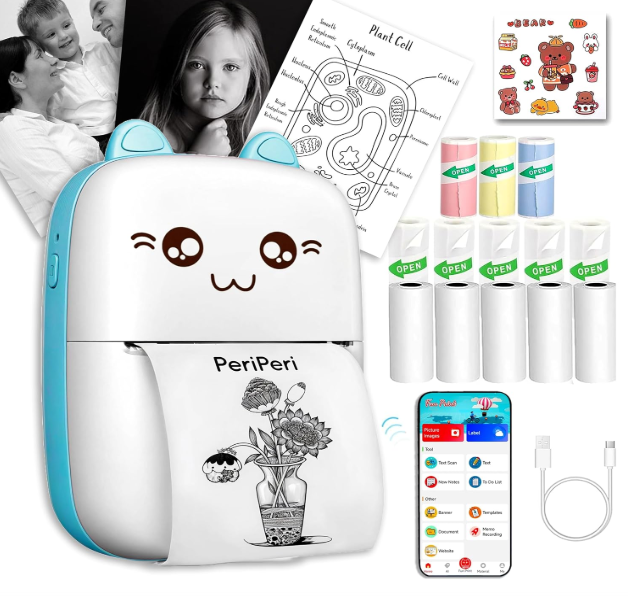 Portable Mini Wireless Thermal Printer with App Control | Inkless Sticker, Label & Photo Printer for Notes, Cards & Bookmarks